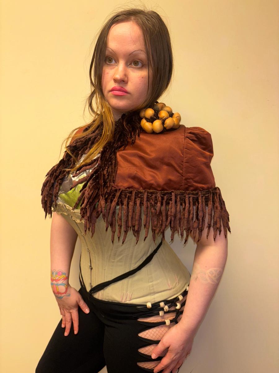 1880s Icicle Fringe Chenille Cape with Leather Flower product image
