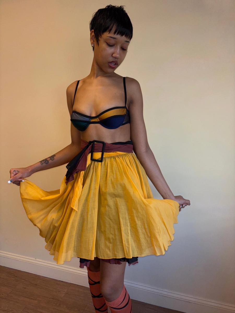 80s Victorio & Lucchino Layered Multi Color Linen Skirt product image