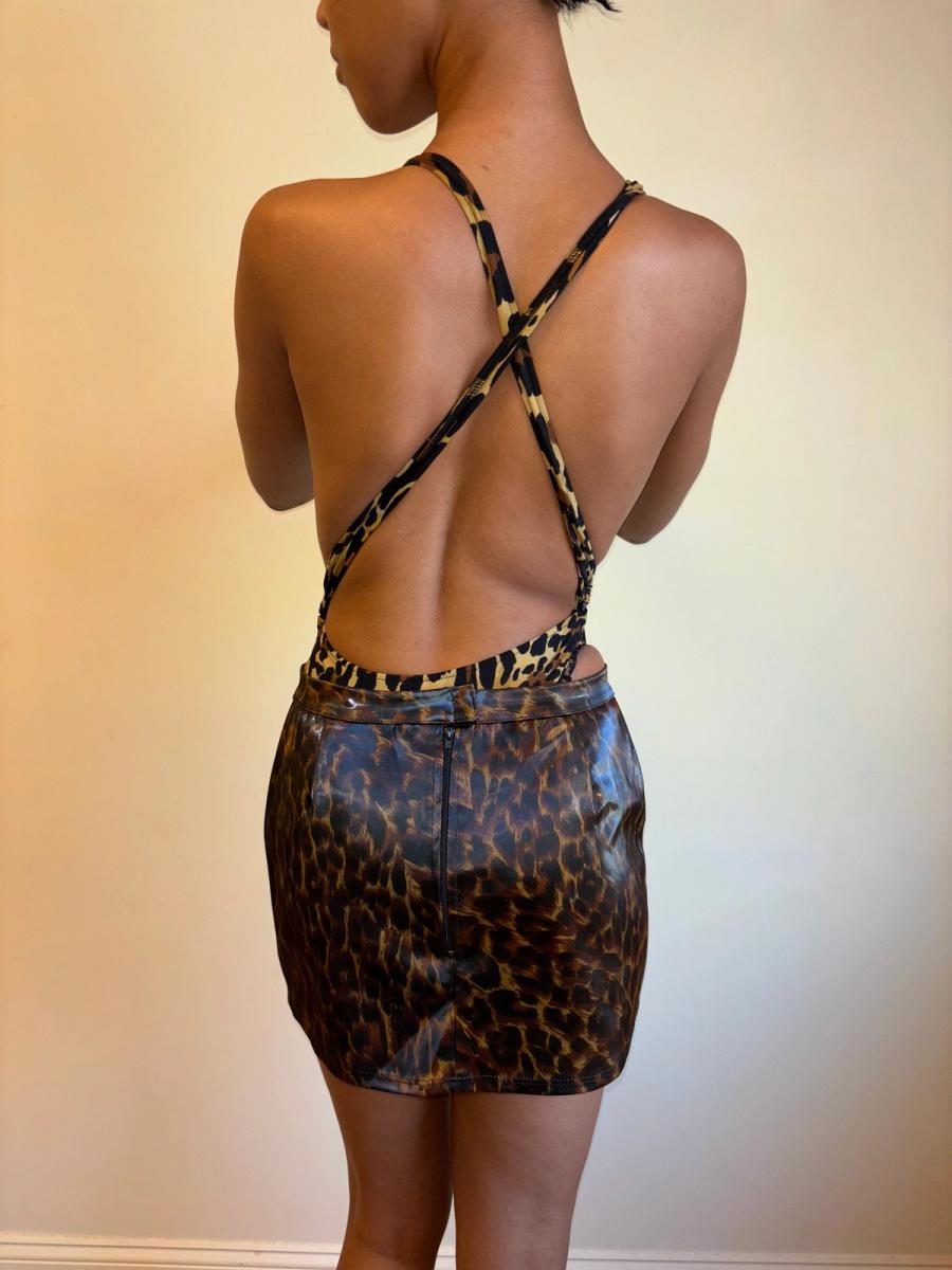 90s Italian Leopard Vinyl Miniskirt product image