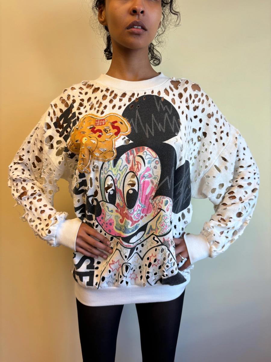 One-of-a-kind Nozomi Ishiguro Shredded Mickey Mouse Sweatshirt product image
