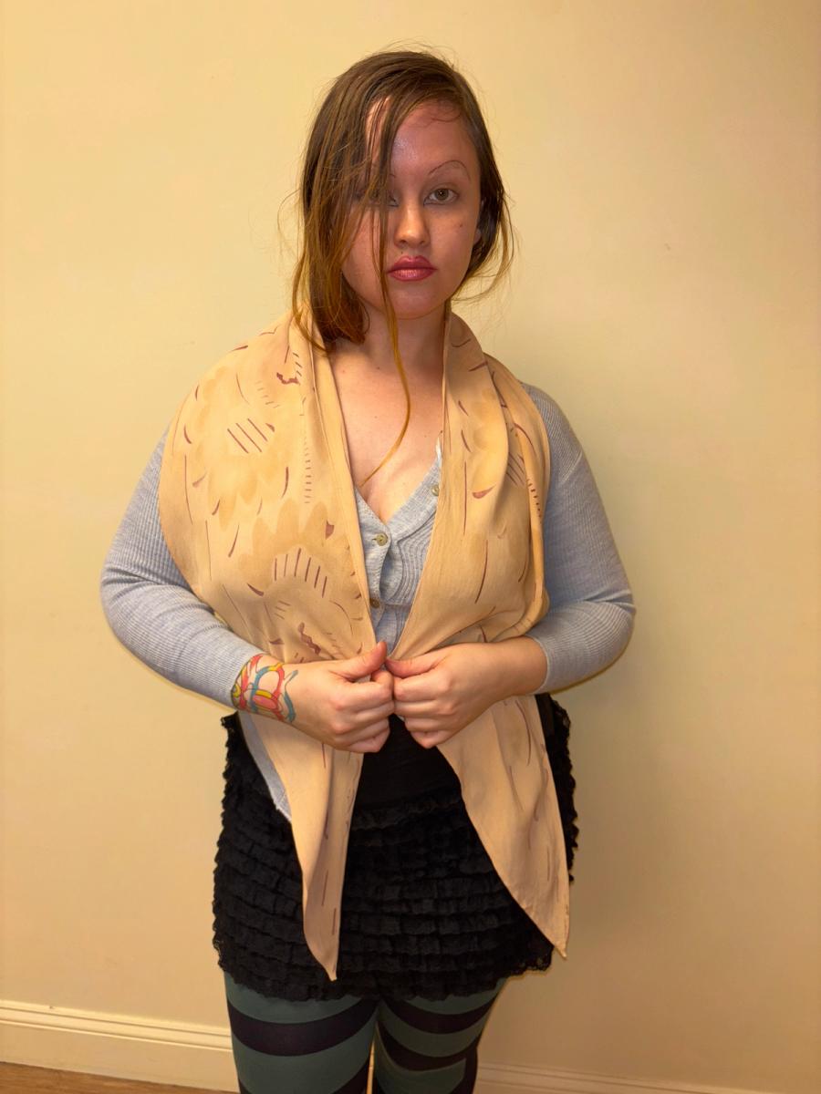 Art Deco Crepe Scarf With Abstract Florals product image