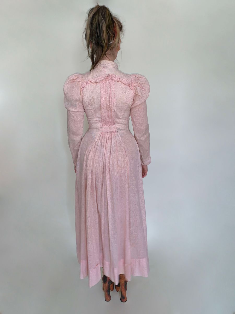 Edwardian Era Pink Calico Wrapper Dress product image