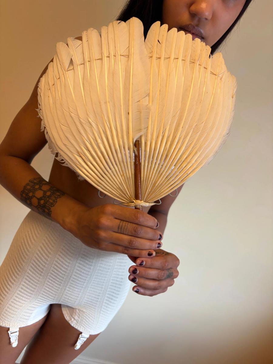 1920s Handpainted Feather Fan product image