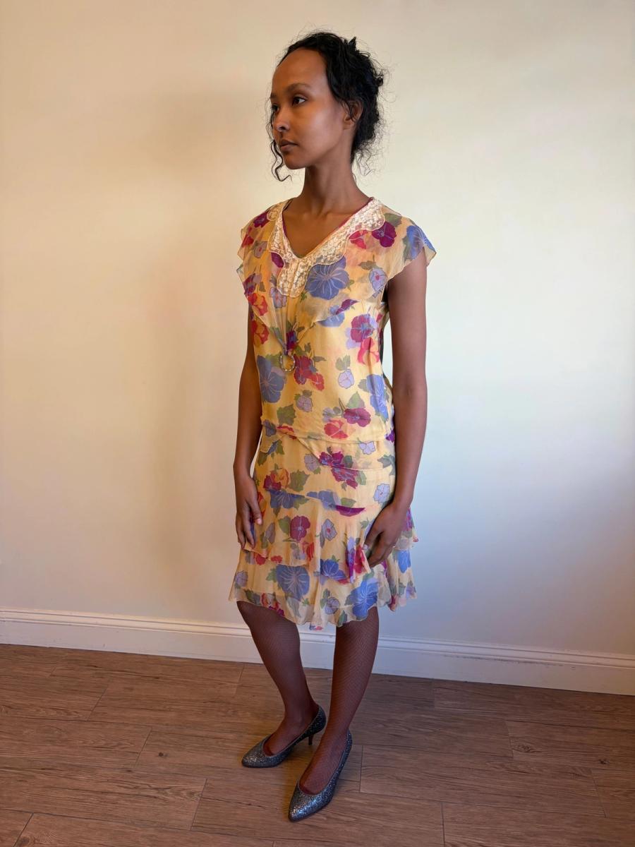 French Late 1920s- 1930s Floral Chiffon Dress  product image