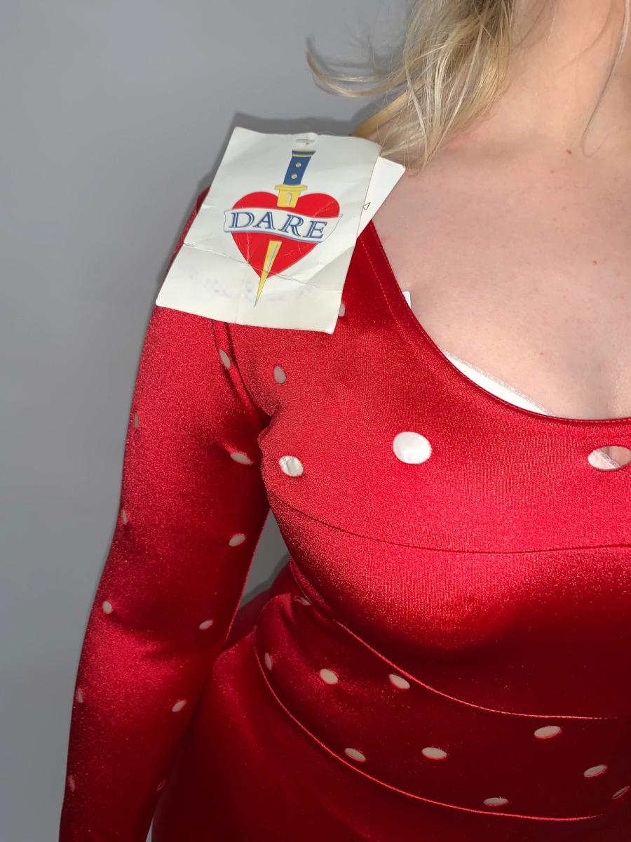 80s Deadstock Stretch Satin Hole-punch Dress  product image