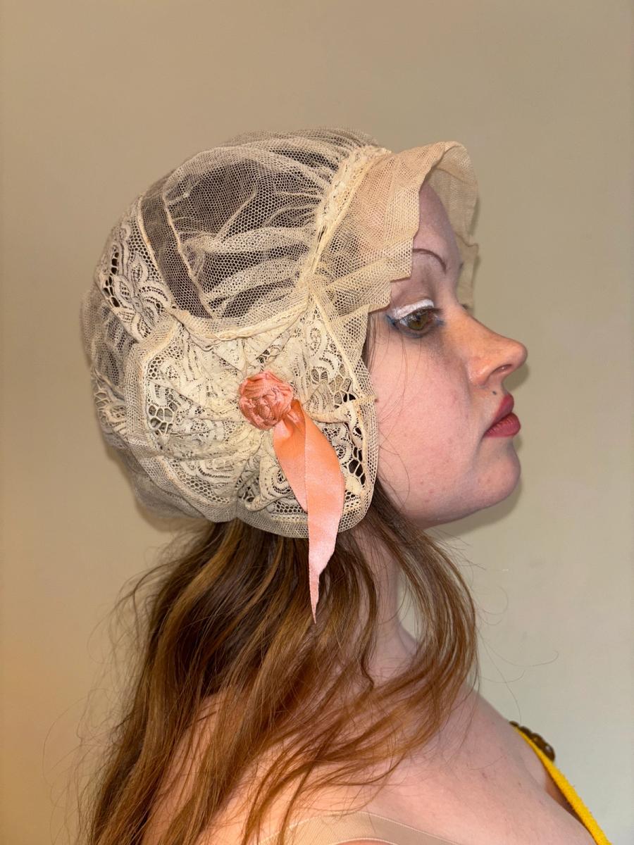 1920s Bonnet with Pink Ribbons product image