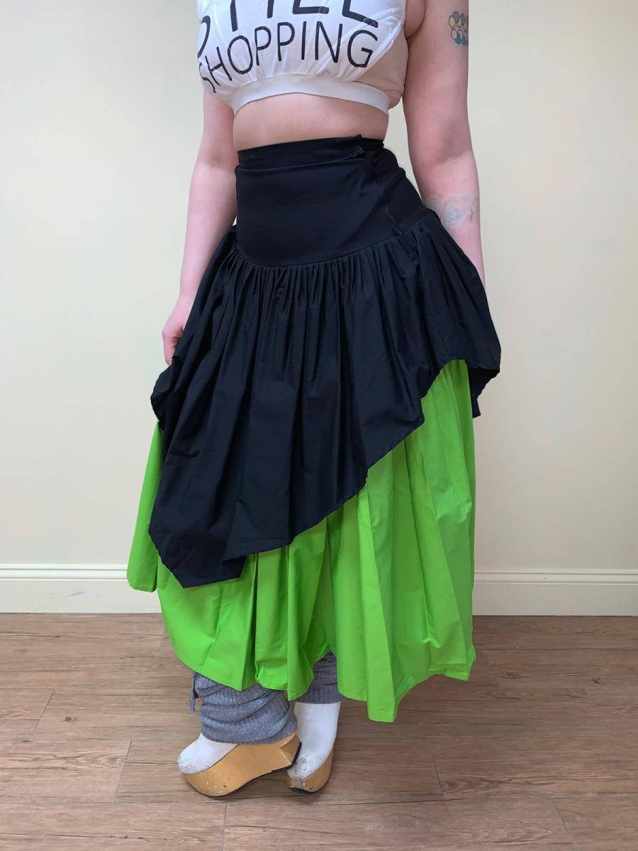80s Norma Kamali Green and Black Voluminous Skirt product image