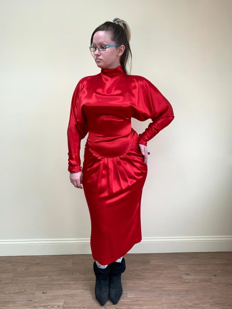 80s Norma Kamali Red Satin Dress product image