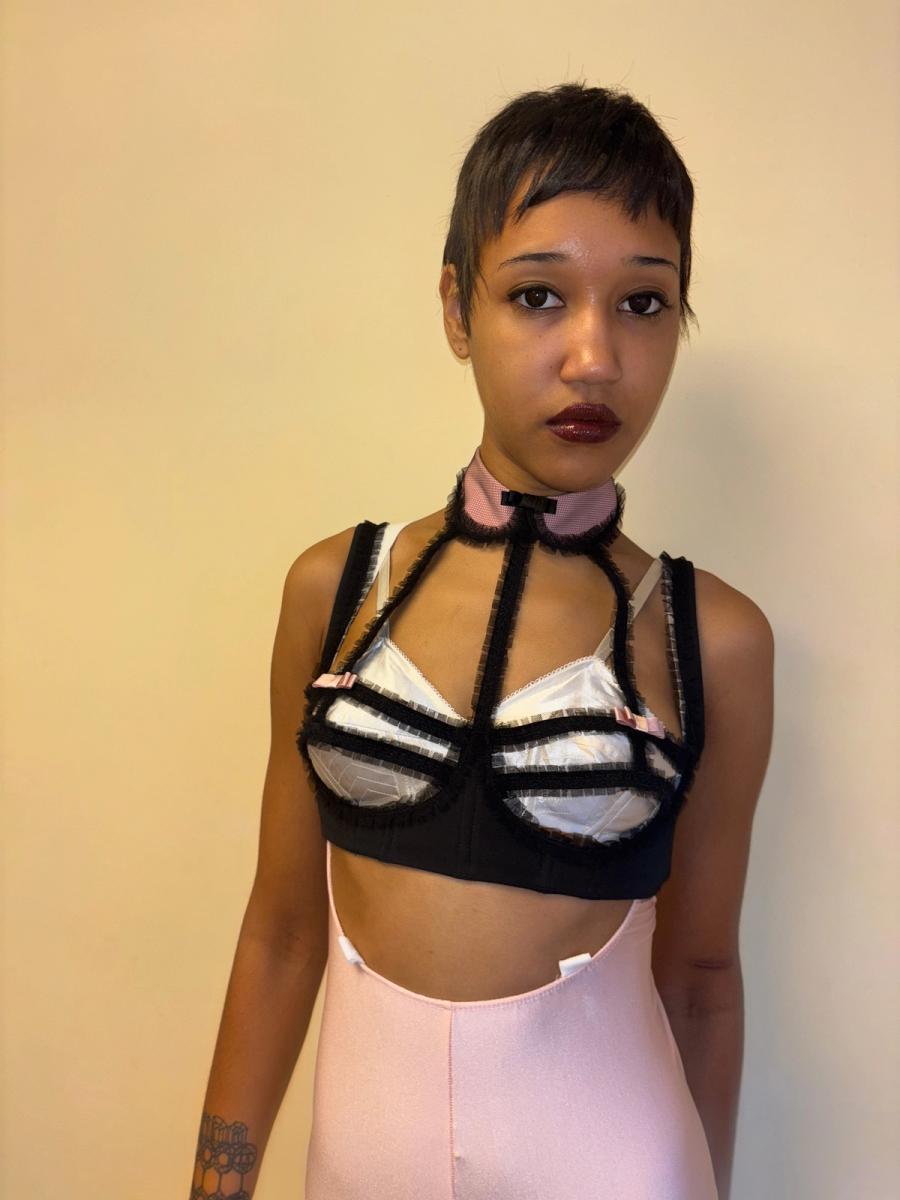 Chantal Thomass Collared Mesh Pleated Lattice Bra product image