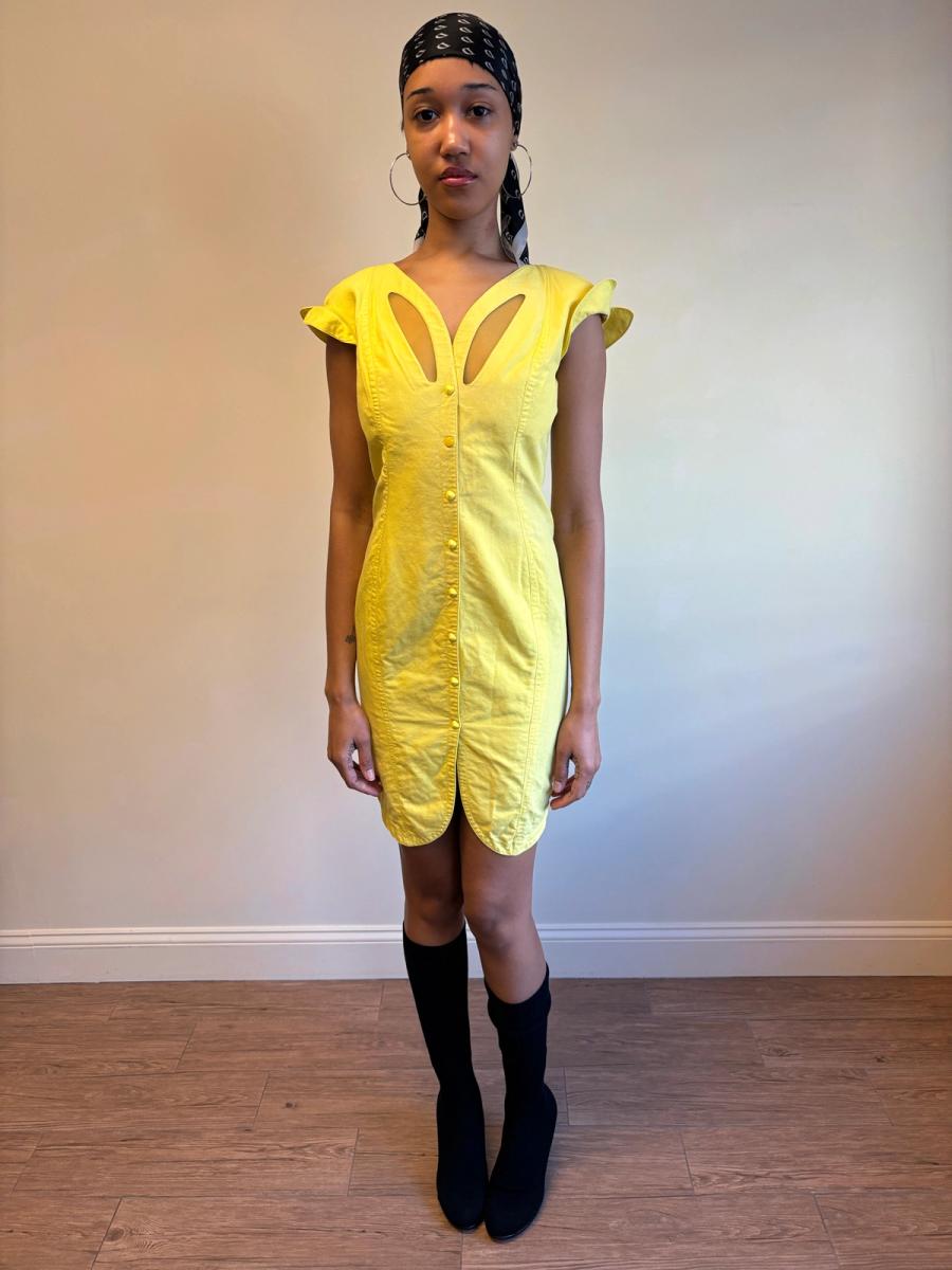 80s Thierry Mugler Yellow Cutout Dress product image