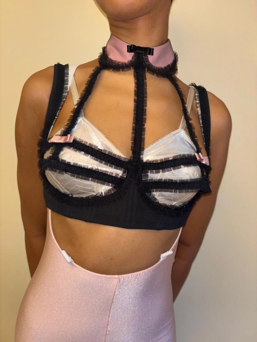 Chantal Thomass Collared Mesh Pleated Lattice Bra product image