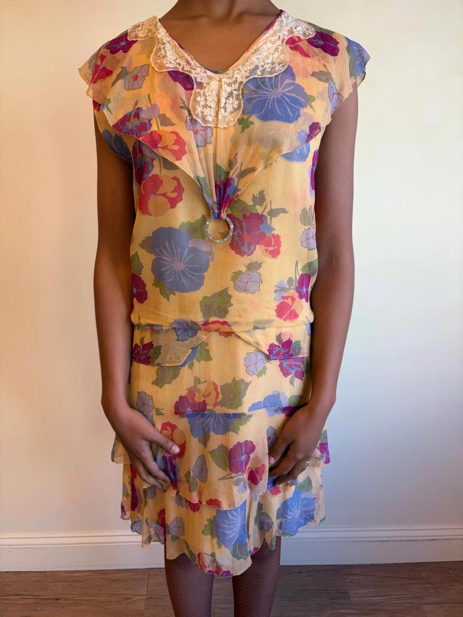 French Late 1920s- 1930s Floral Chiffon Dress  product image