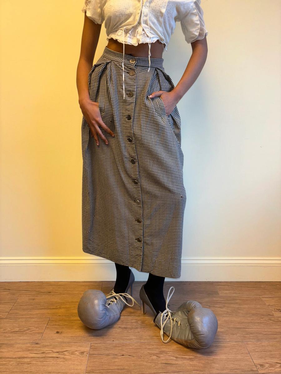 90s Vivienne Westwood Gingham Skirt with Metal Orb Engraved Buttons product image
