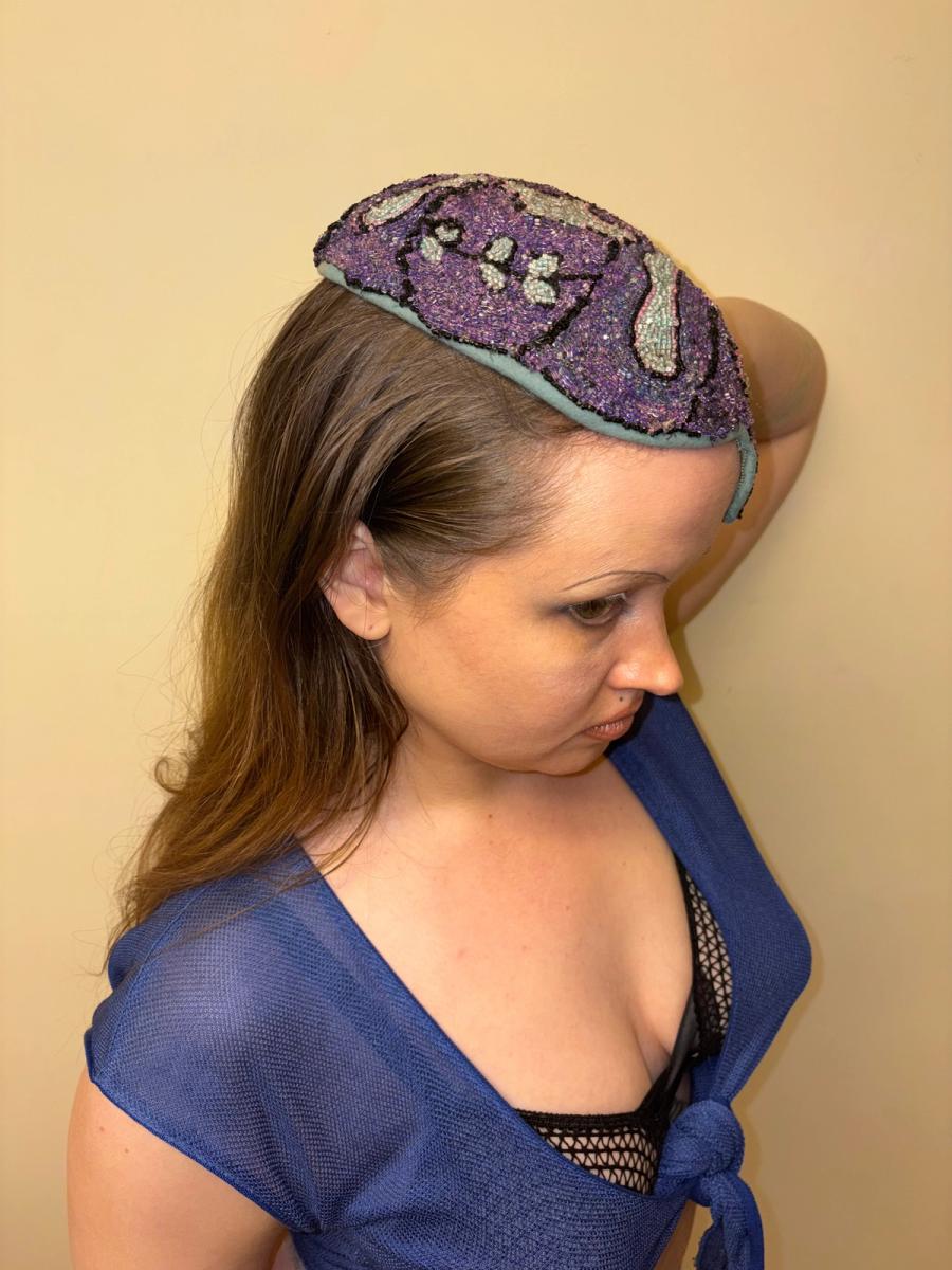 1920s Beaded Casque Helmet Hat product image
