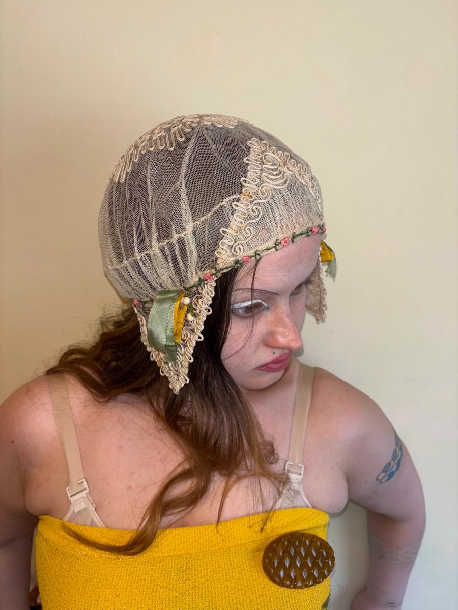 1920s French Bonnet with Yellow Ribbon product image