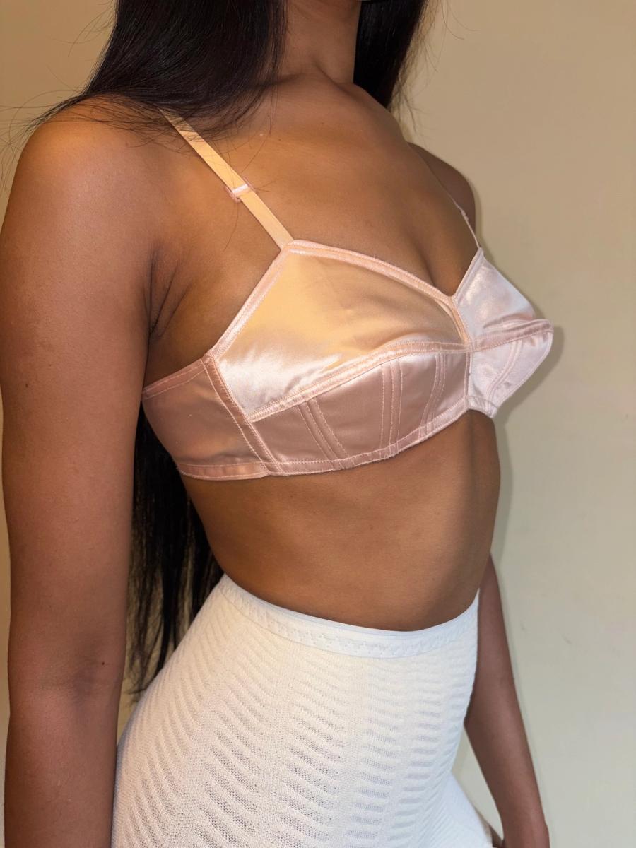 1950s French Pink Satin Bullet Bra product image