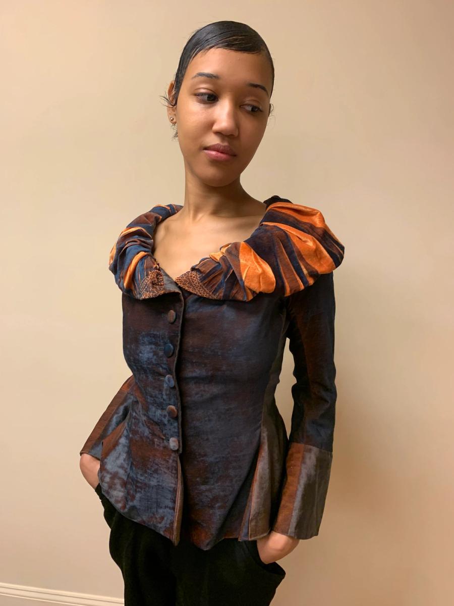 Yoshiki Hishinuma Changeable Crushed Velvet Jacket With Smocked Collar product image