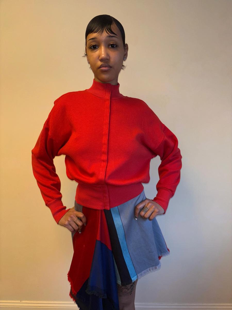 80s Norma Kamali Red Sweatshirt Snap Top product image