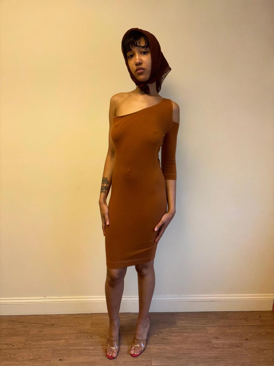 80s Claude Montana Brown Cutout Dress product image