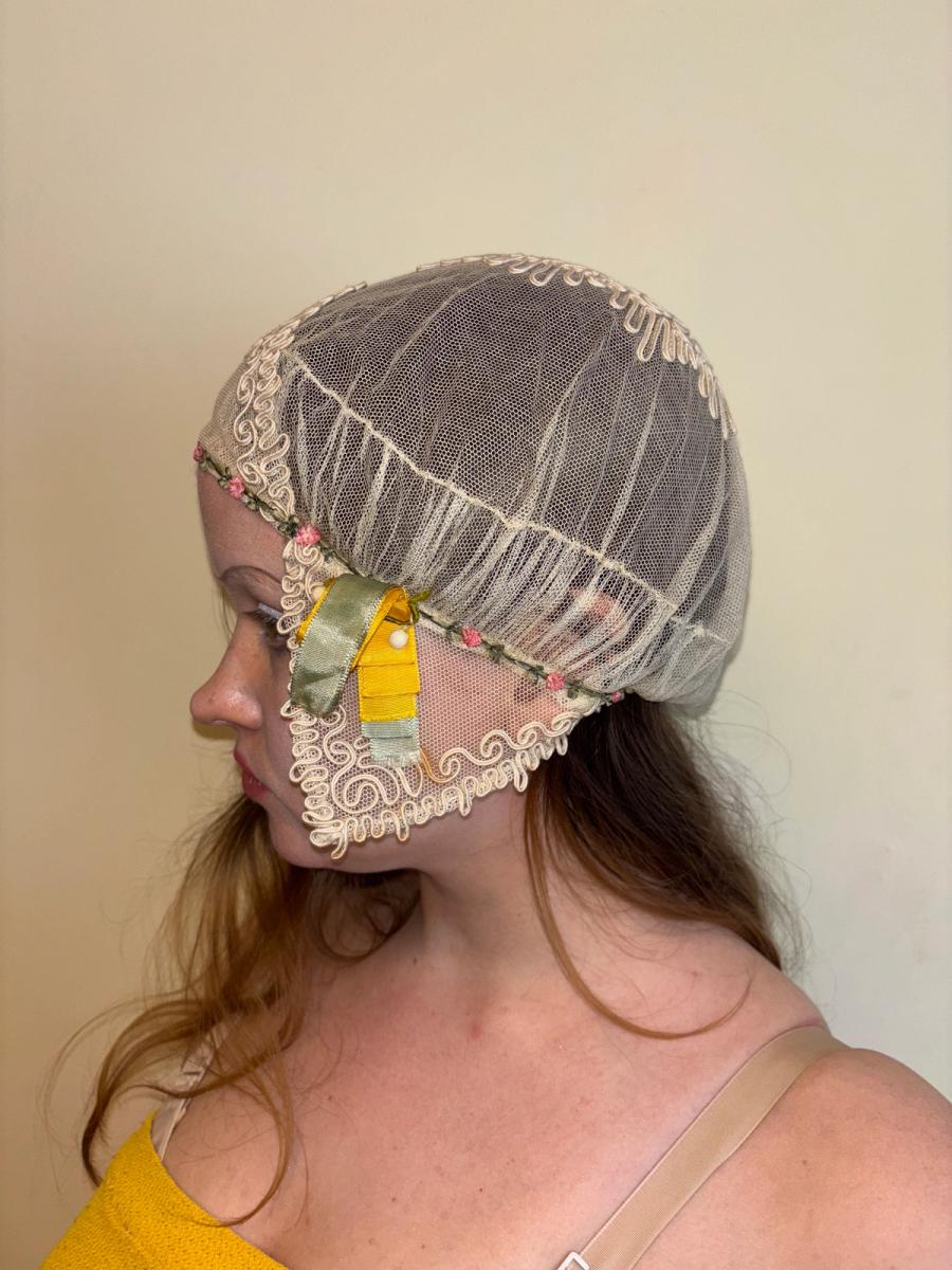 1920s French Bonnet with Yellow Ribbon product image