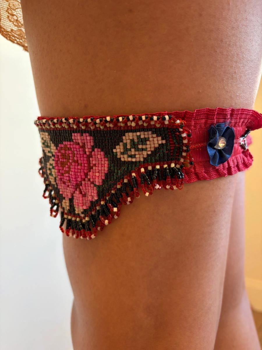 Rare 1920s Beaded Flower Garters product image