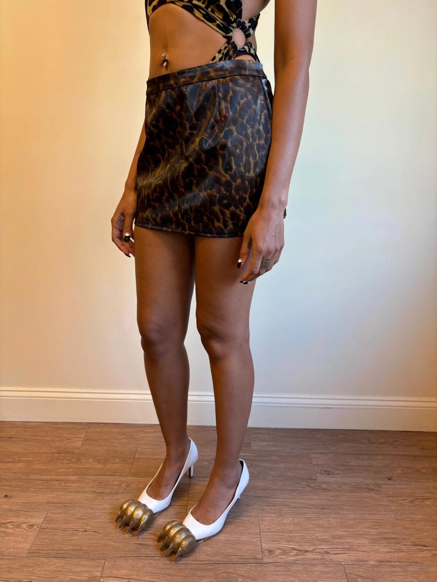 90s Italian Leopard Vinyl Miniskirt product image