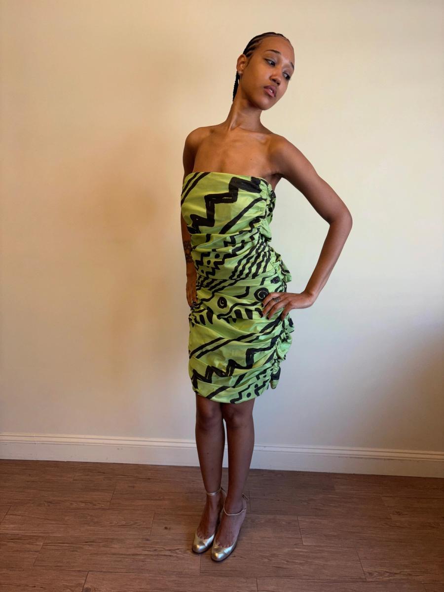 80s Angelo Tarlazzi Abstract Dress with Raffia product image
