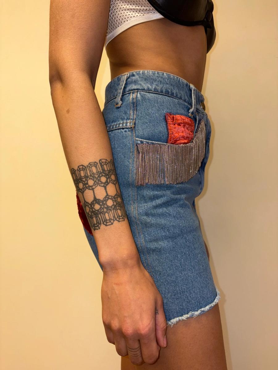 90s Katharine Hamnett Denim Skirt with Metal Fringe product image