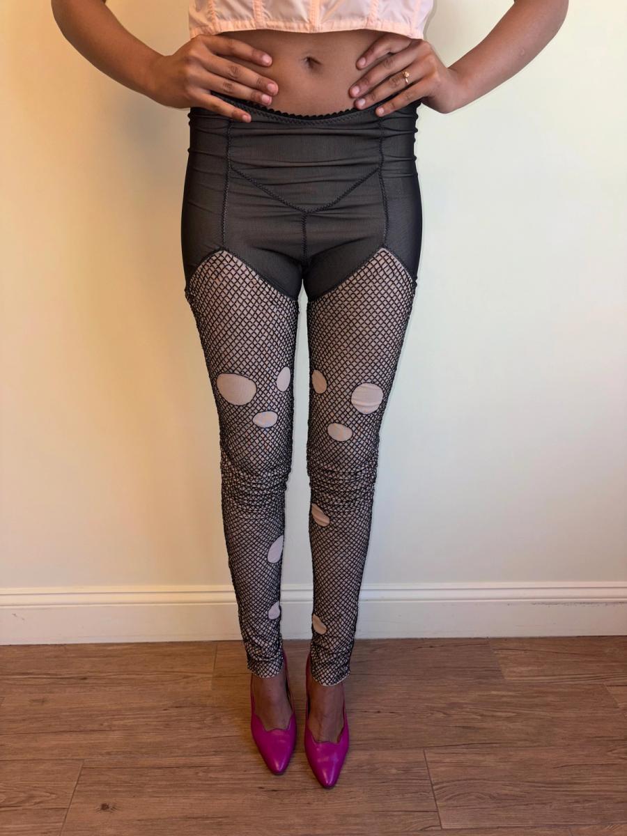 Vintage Marjan Pejoski Beaded Trompe L'oeil "Torn" Fishnet Leggings product image
