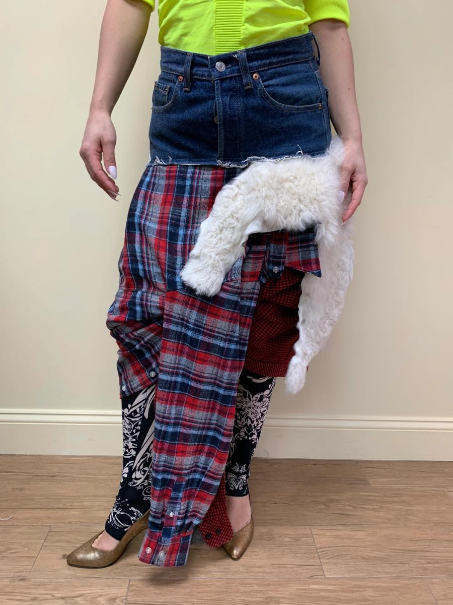 Tomoki Yurita Patchwork Skirt with Plaid Denim and Shearling product image