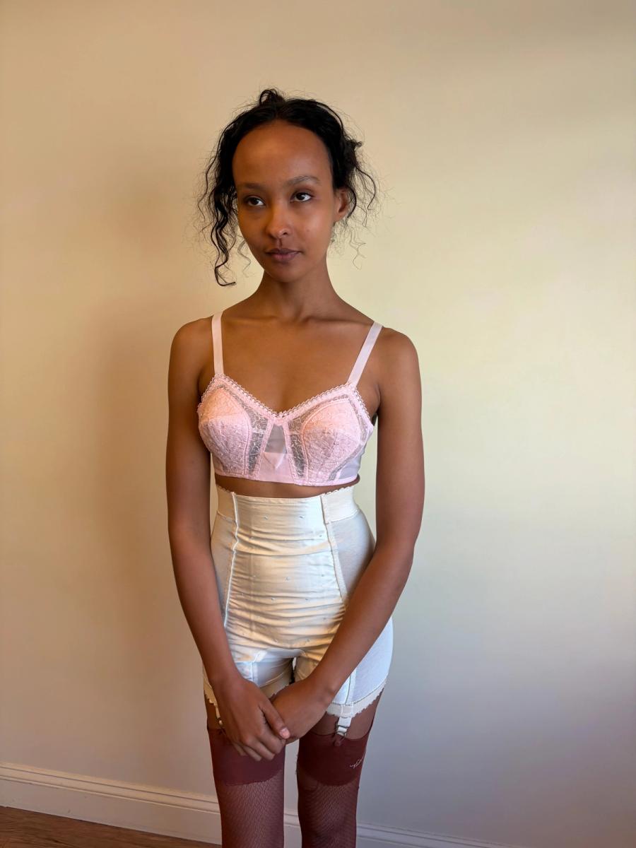 50s Pink Lace Cutout Bra product image
