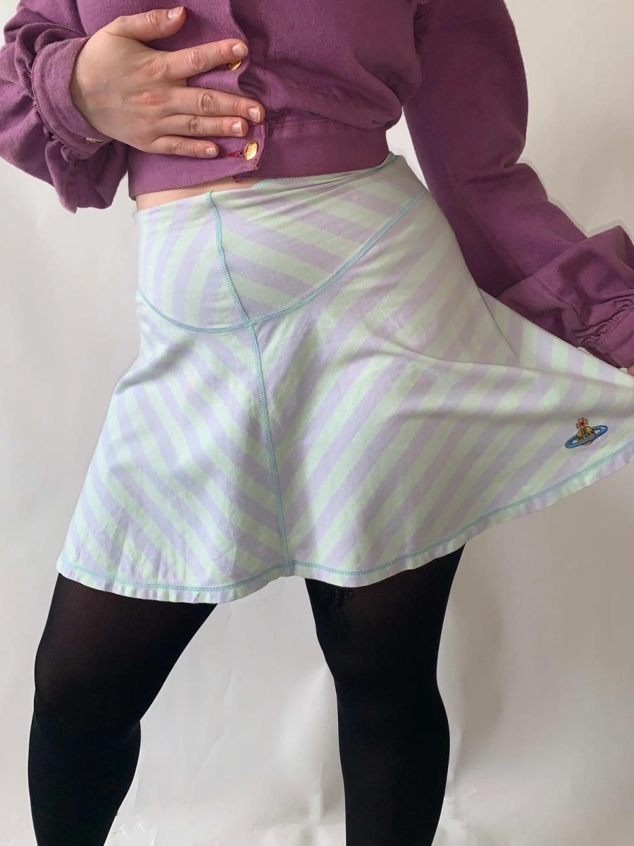 90s Vivienne Westwood Pastel Striped Orb Mini Skirt product image