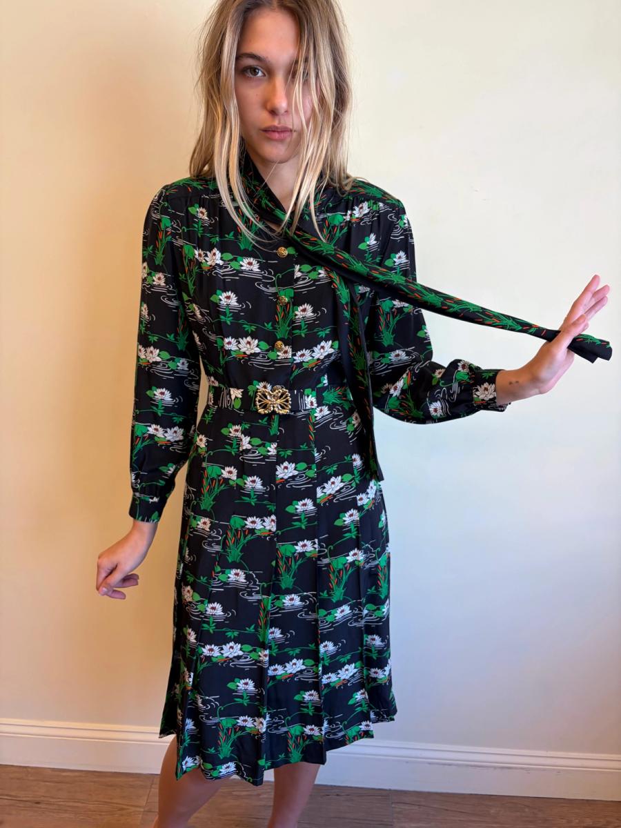 70s Koshino Sisters Lotus Print Secretary Dress product image