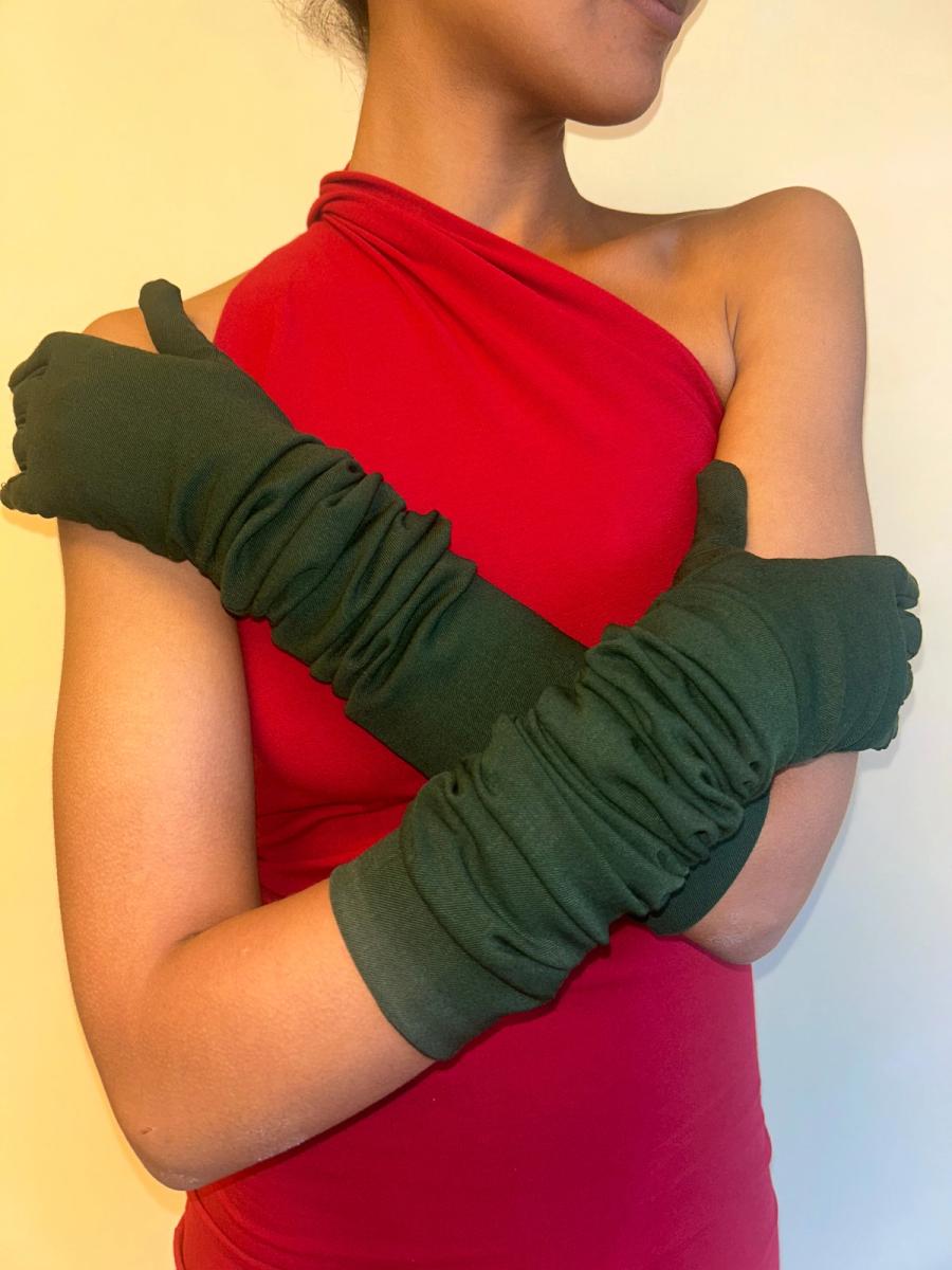 90s Romeo Gigli Green Scrunched Gloves product image