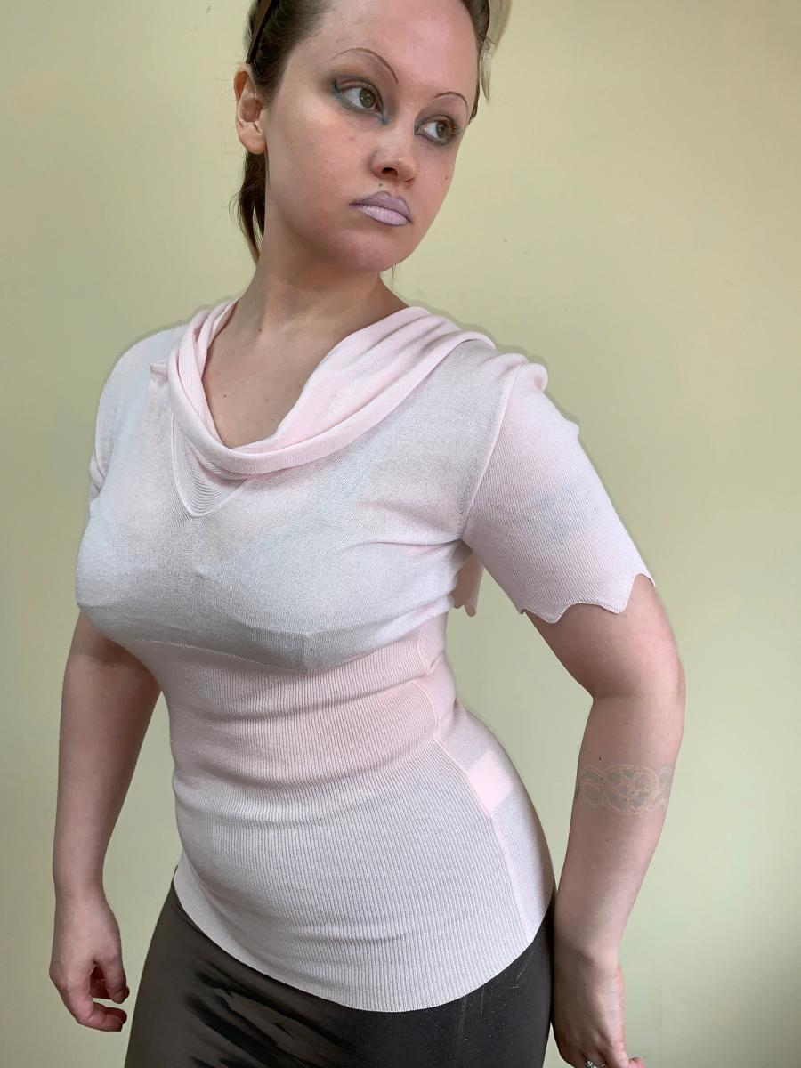 Vivienne Westwood Pale Pink Scalloped Knit Tie Top product image