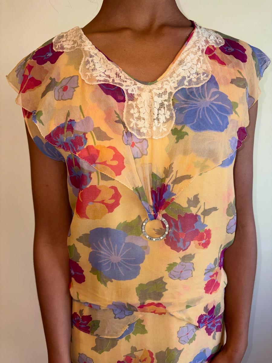 French Late 1920s- 1930s Floral Chiffon Dress product image