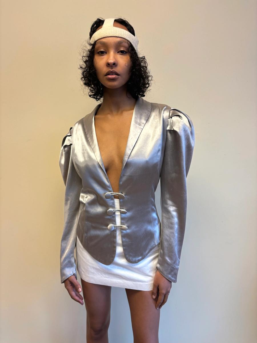 1980s Norma Kamali Satin Mutton Sleeve Blazer product image