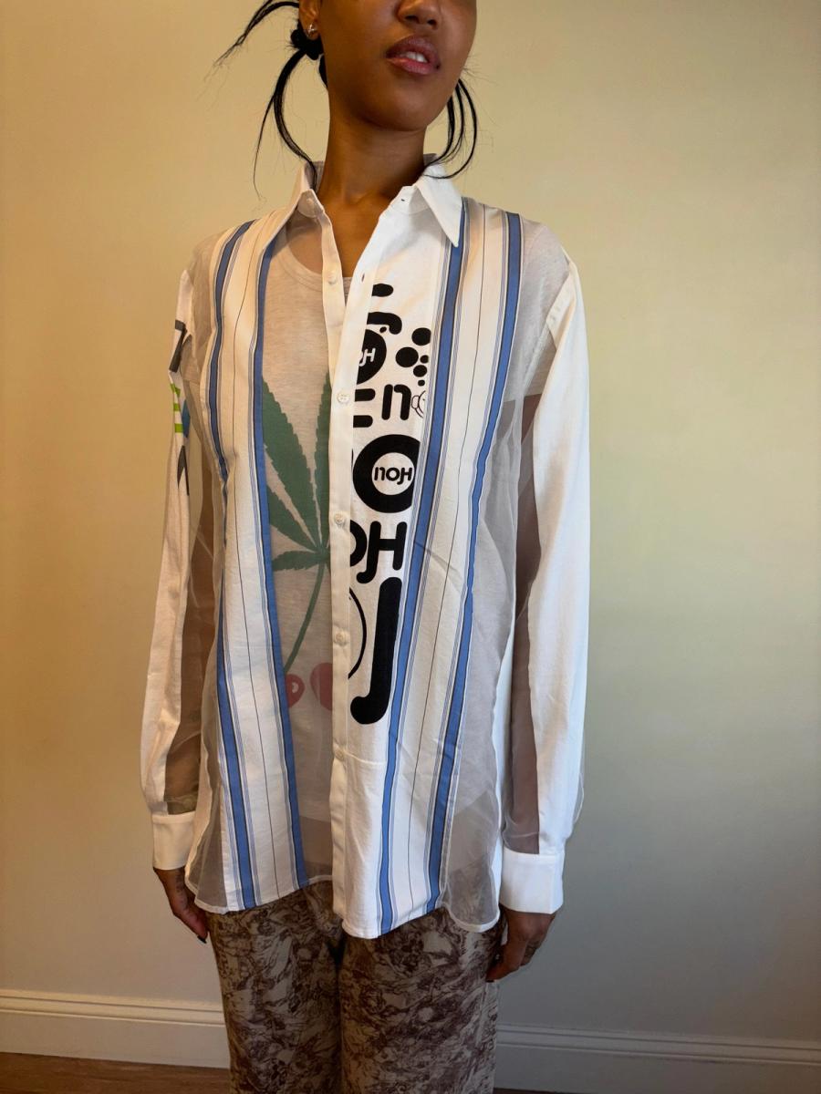 Patchwork Sheer Paneled Button Down Shirt product image