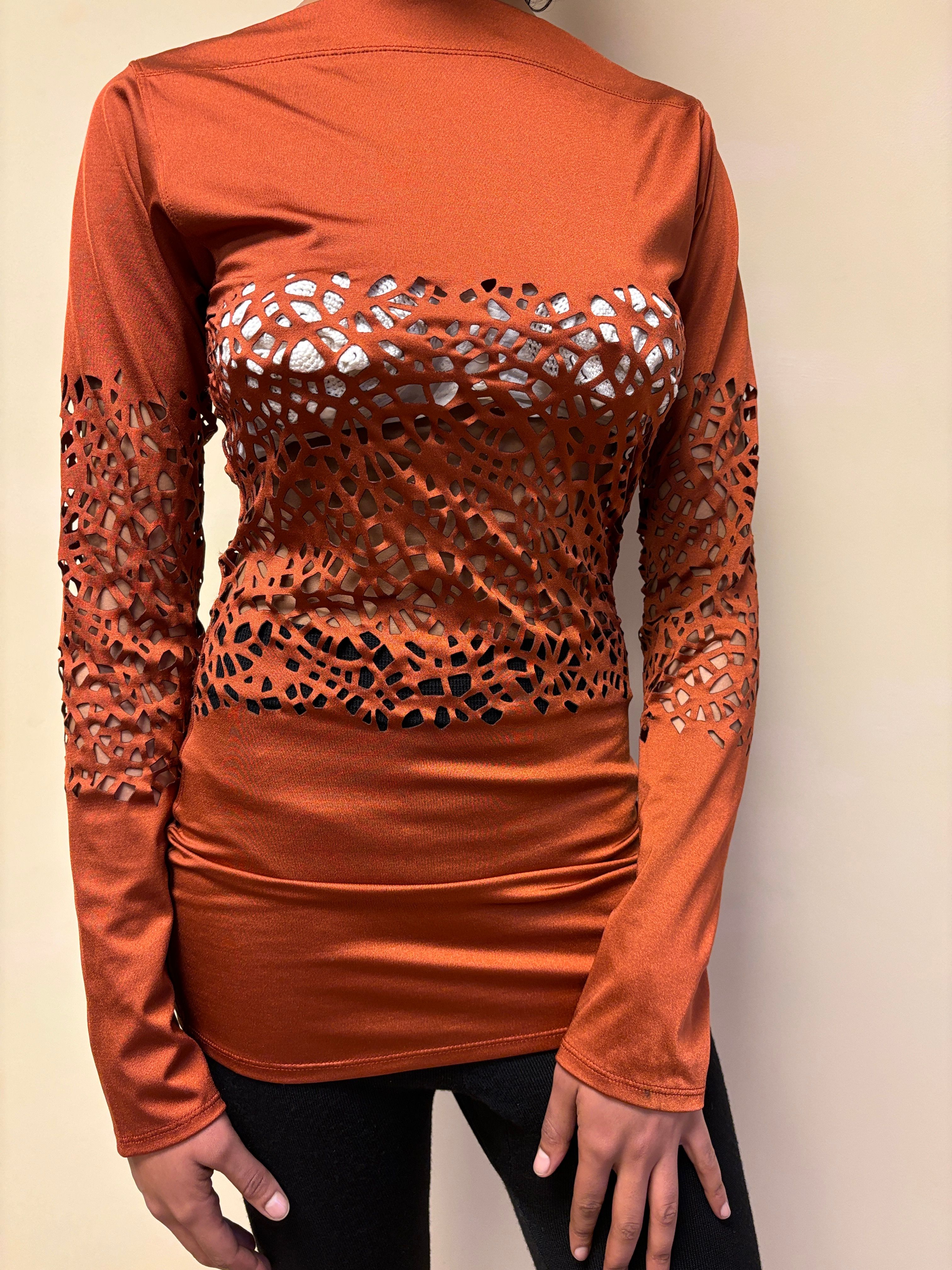 90s Jean-Paul Gaultier Orange Lasercut Top