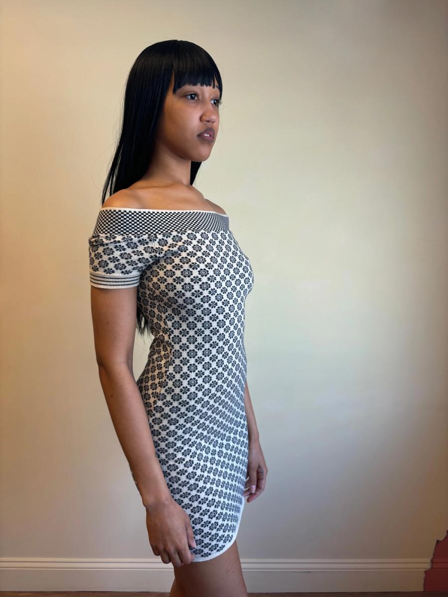 Junior Gaultier Fair Isle Knit Off the Shoulder Dress product image