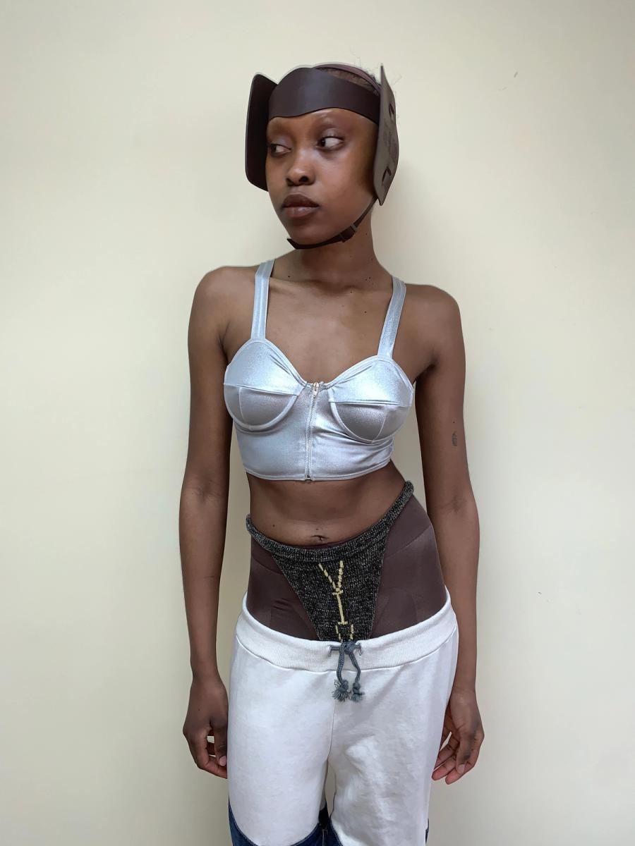 90s Junior Gaultier Silver Zip Up Bustier product image
