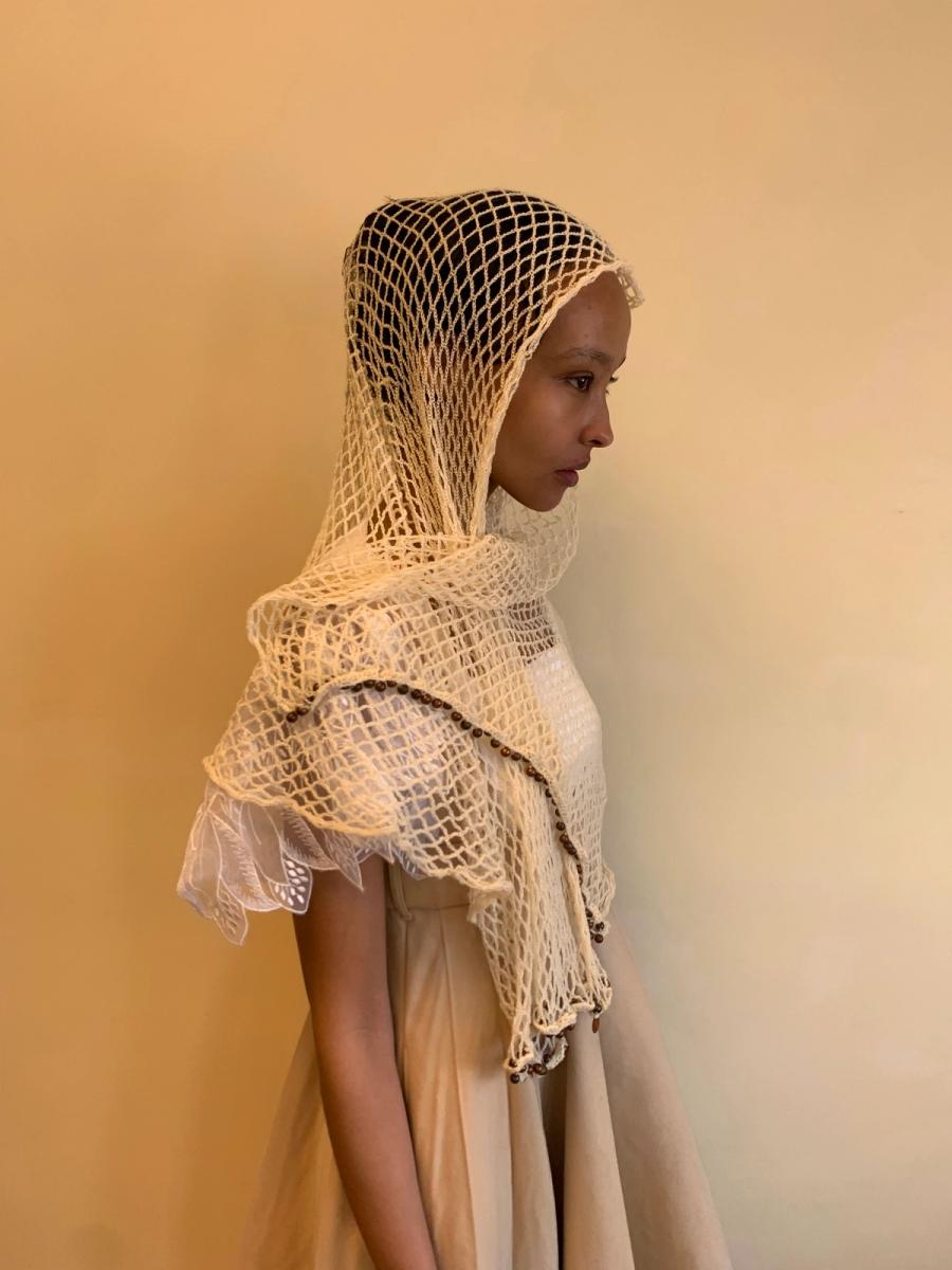 Maria Calderara Knit Fishnet Beaded Shawl product image