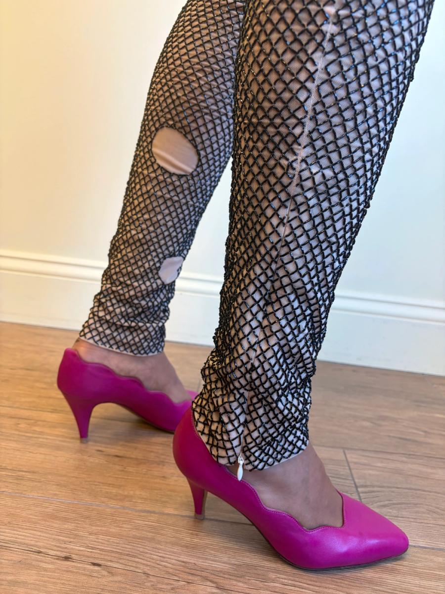 Vintage Marjan Pejoski Beaded Trompe L'oeil "Torn" Fishnet Leggings product image