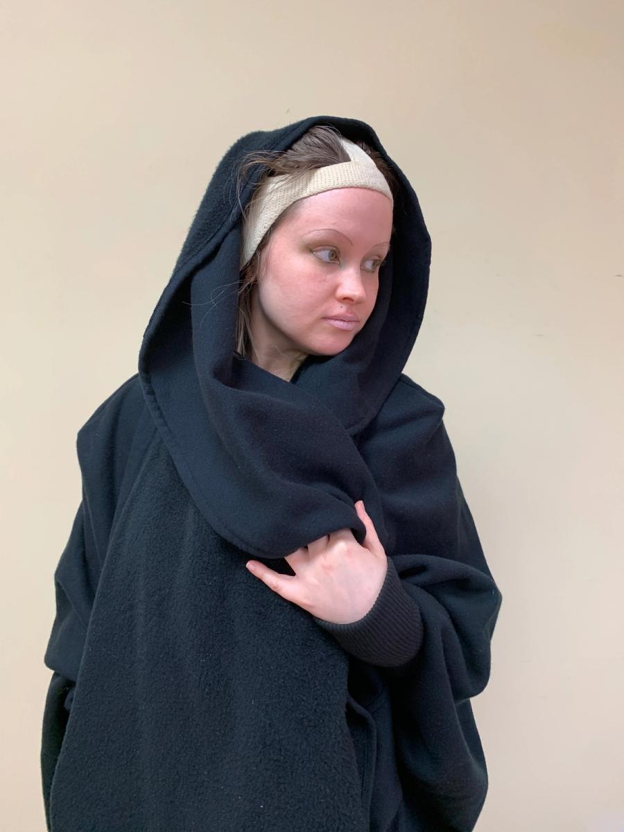 Norma Kamali 1980s Fleece Cocoon Coat in Black product image