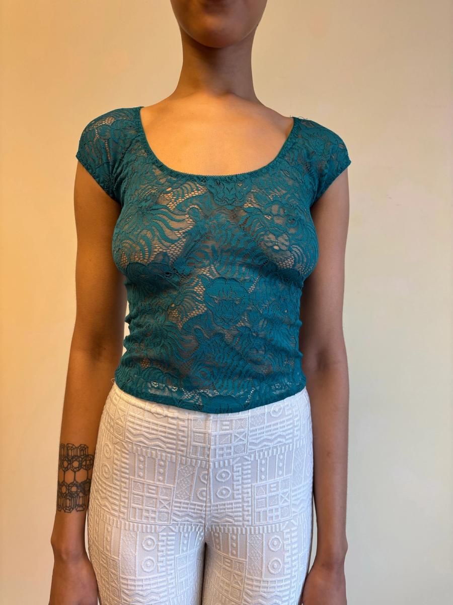 Krizia Teal Tiger Lace Tee  product image