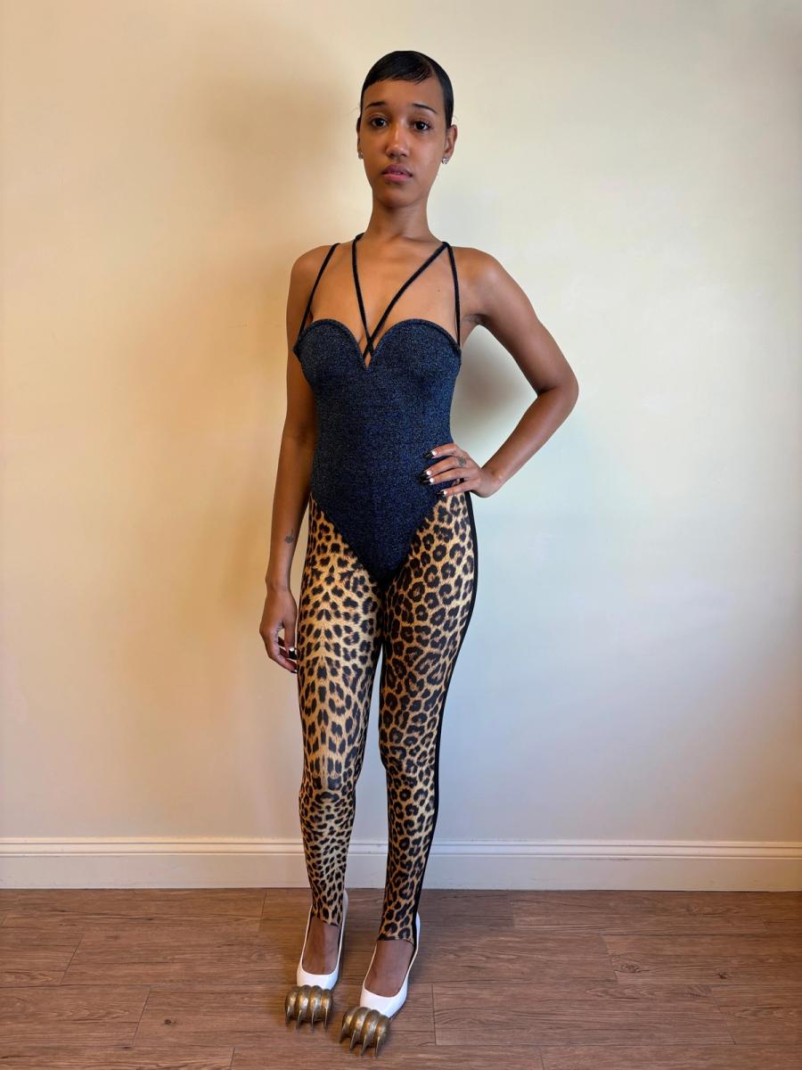 80s Nikos Apostolopoulos Blue Sparkly Underwire Leotard product image