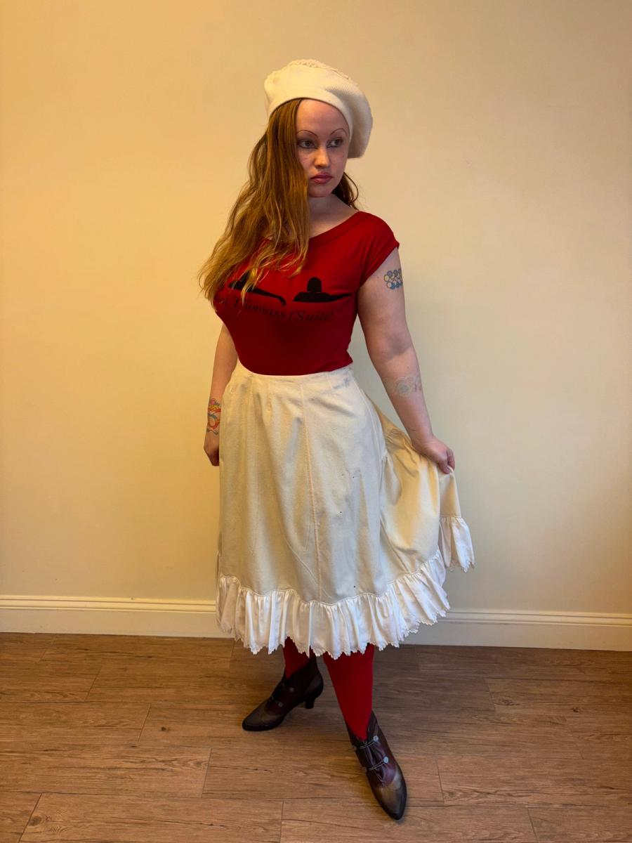 Antique French Short Flannel Petticoat with Scalloped Silk Trim product image