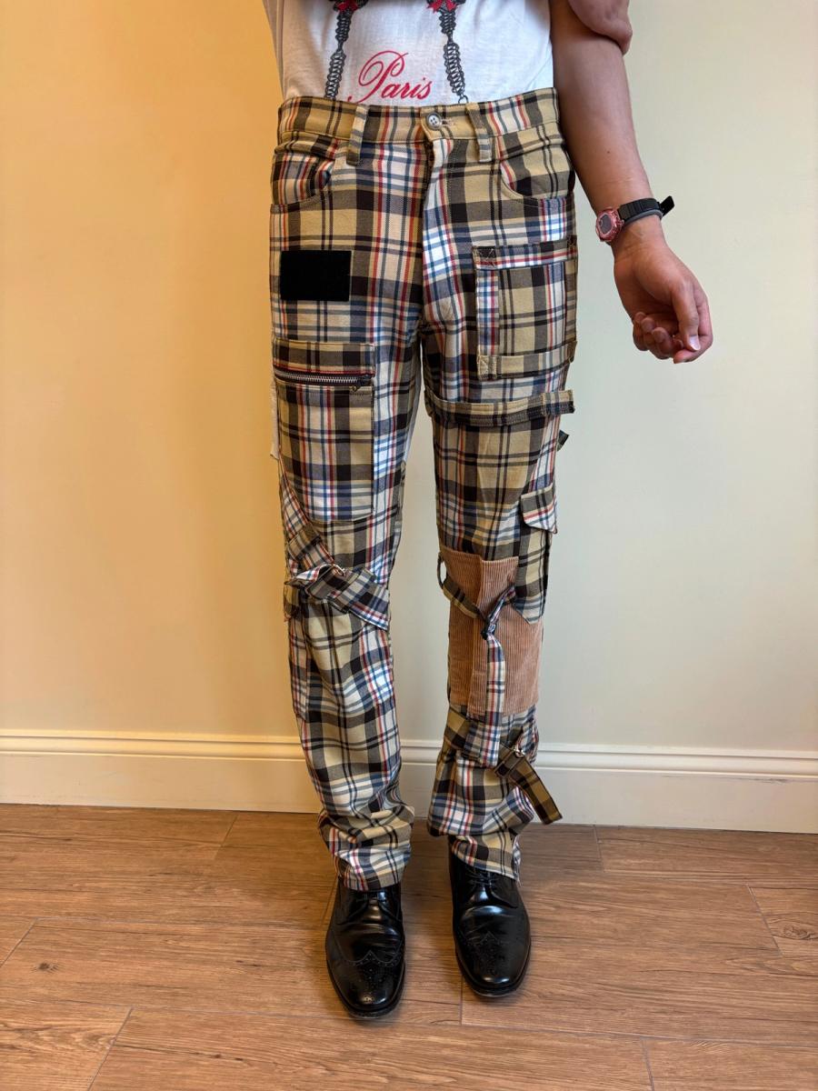 Milkboy Leather Patchwork Plaid Pants product image