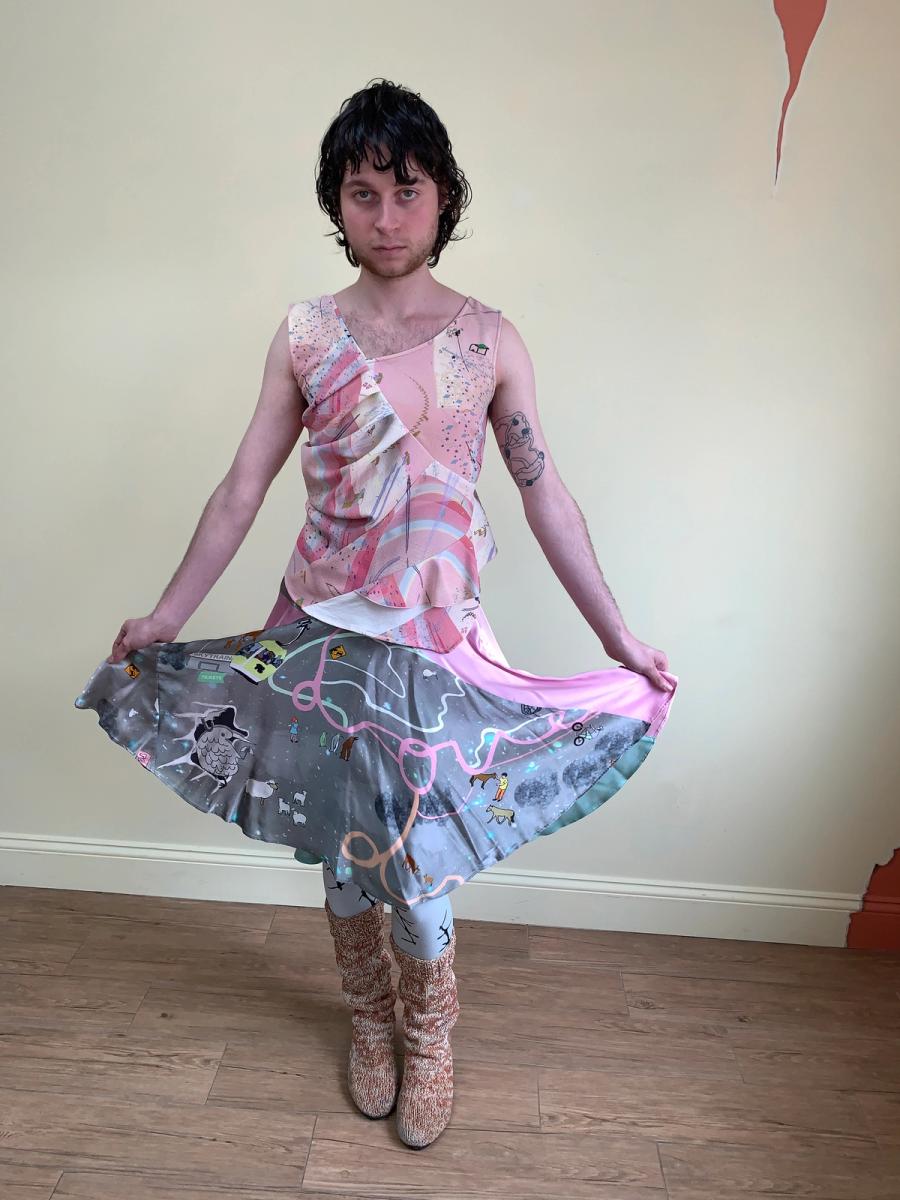 Tsumori Chisato Silk Sporting Map & Text Print Skirt product image
