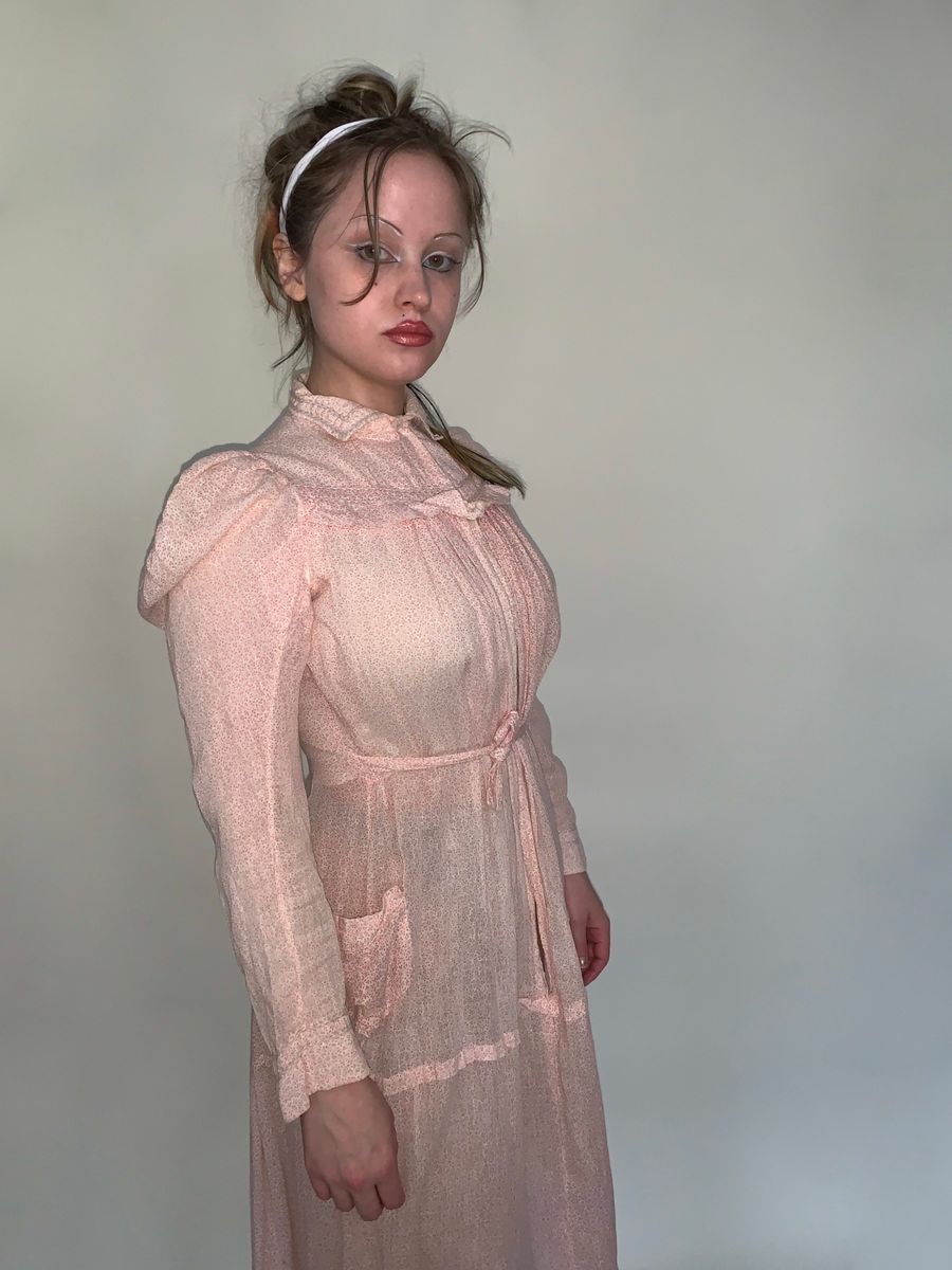 Edwardian Era Pink Calico Wrapper Dress product image